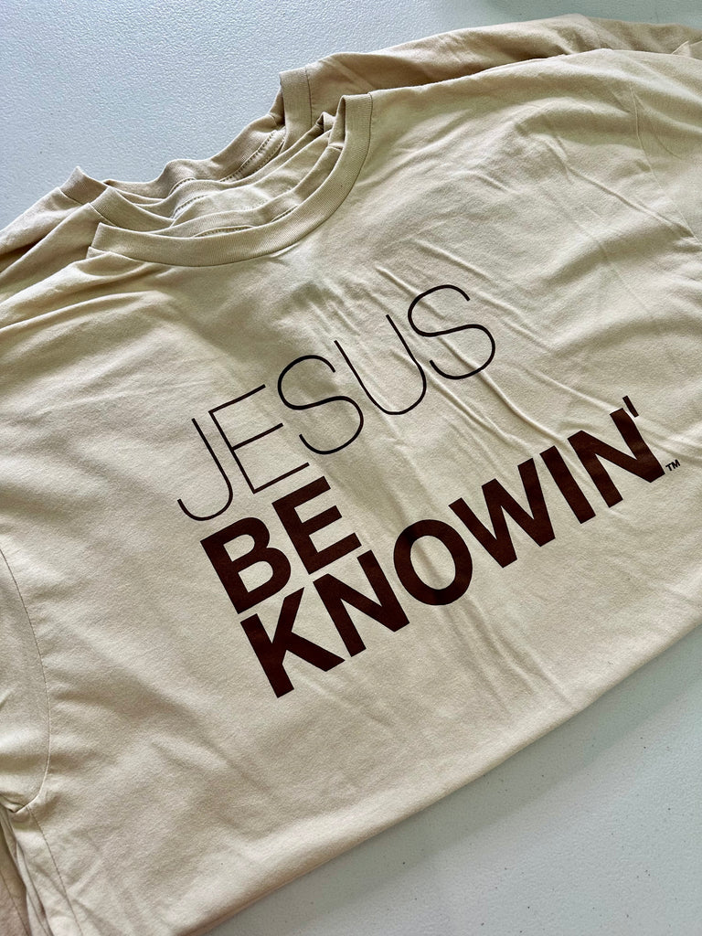 Jesus Be Knowin' | Tan + Chocolate Brown Print Tee