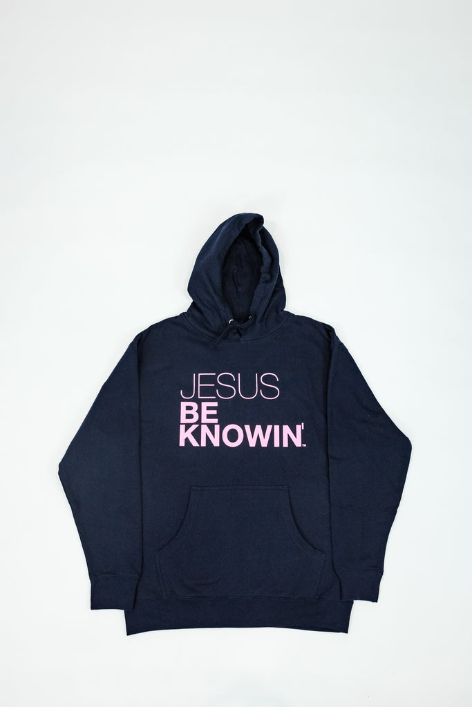 Jesus Be Knowin' | Deep Navy Blue + Pink Print Hoodie