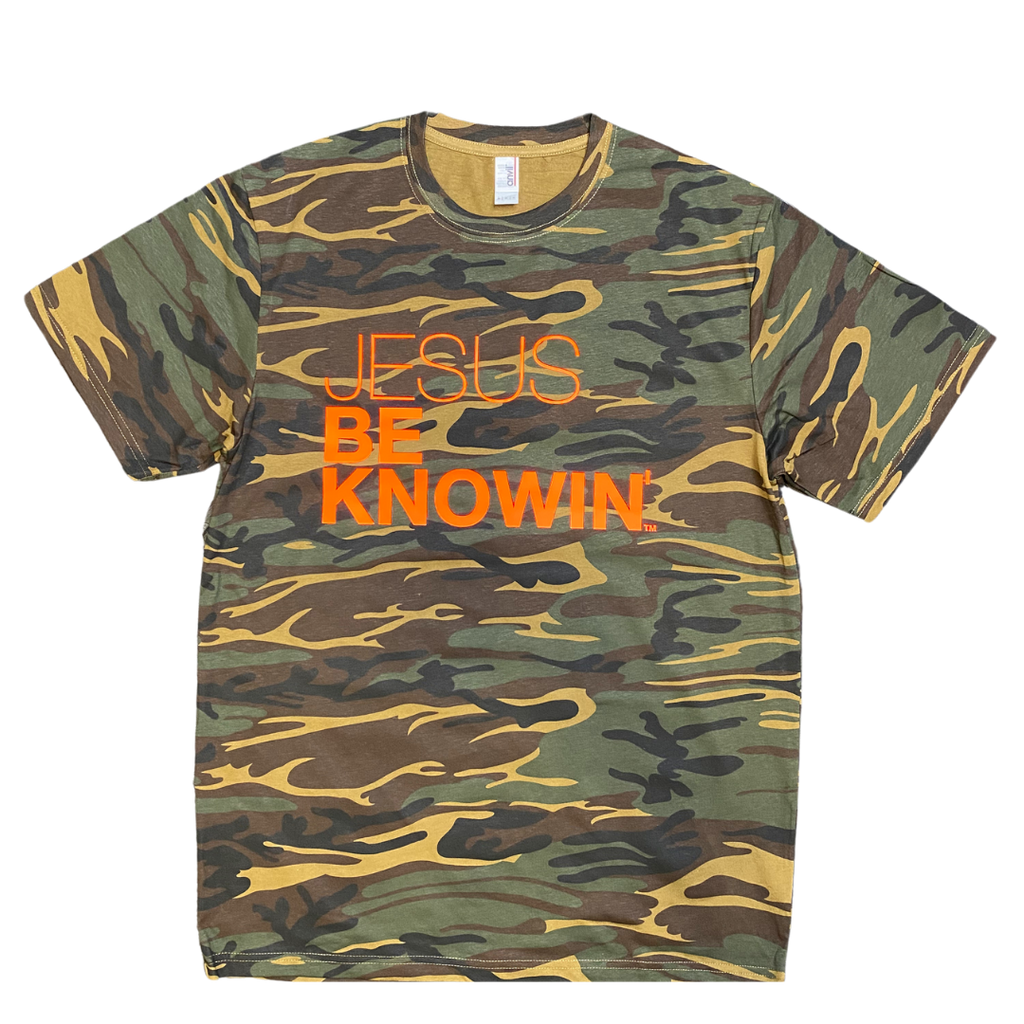 Jesus Be Knowin' | Camo + Neon Orange Tee