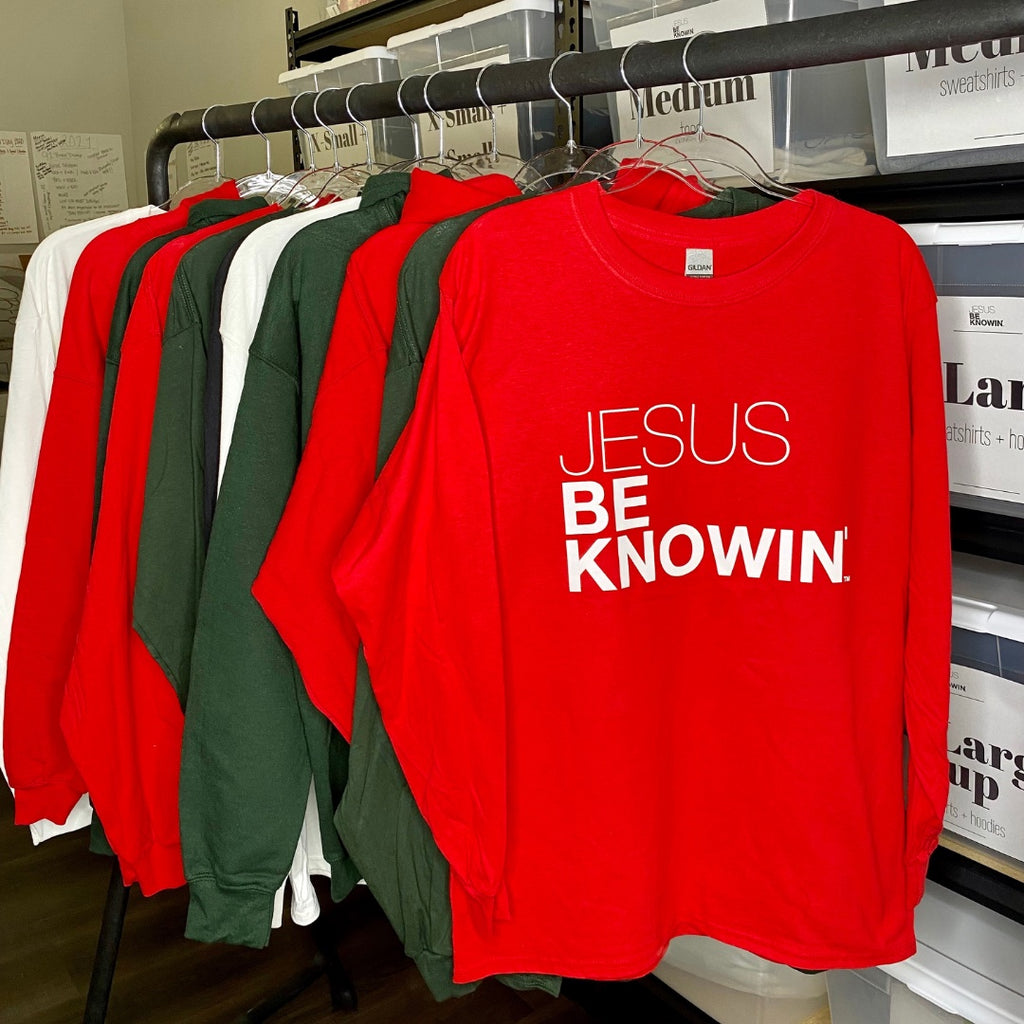Jesus Be Knowin' | Red + White Long Sleeve Tee